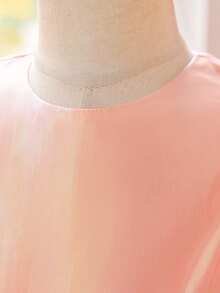 Young Girls Puff Sleeve Faux Pearl Dreamy Colorful Organza Party Dress, Suitable For Stage And Runway, Fabric Pattern Randomly Cut, Headband Not Included - Baby Pink - View 5