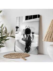 1 pièce Affiche murale thème alcool, représentant une femme buvant et lisant dans une baignoire, décoration de bar noir et blanc, décoration de salle de bain pour fille, impression sur canevas, art mural sur canevas, affiche de chambre, décoration de maison, décoration de chambre esthétique, fournitures de décoration de chambre. Cadre en option, décoration de chambre - Multicolore - Voir 11
