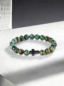 Gelang Salib Batu Turkuois Afrika, Simbol Kepercayaan Diri, Perlindungan, Stabilitas, dan Kekuatan, Perhiasan Boho, Yoga, Meditasi, Spiritual, dan Unisex - MultiWarna - View 1