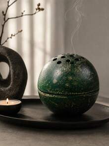 Cave Stone Texture Spherical Incense Burner, Textured Round Incense Holder, Minimalist Desktop Home Decor Ornament - Black Stone Ball - View 4