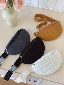 Corduroy Crossbody Small Bag, Solid Color Minimalist Versatile Crescent Waist Bag, Casual Chest Bag - A - View 2