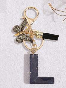 1pc Black Fashion Letter Keychain, Designed For Women's Bags, Exquisite And Compact, With Leopard Butterfly Pattern And Gold Plate 26 Letters A-Z Pendant, Suitable For Girls, Perfect As A Commemorative Gift For Valentine's Day, Teacher's Day And Halloween - Black - View 28