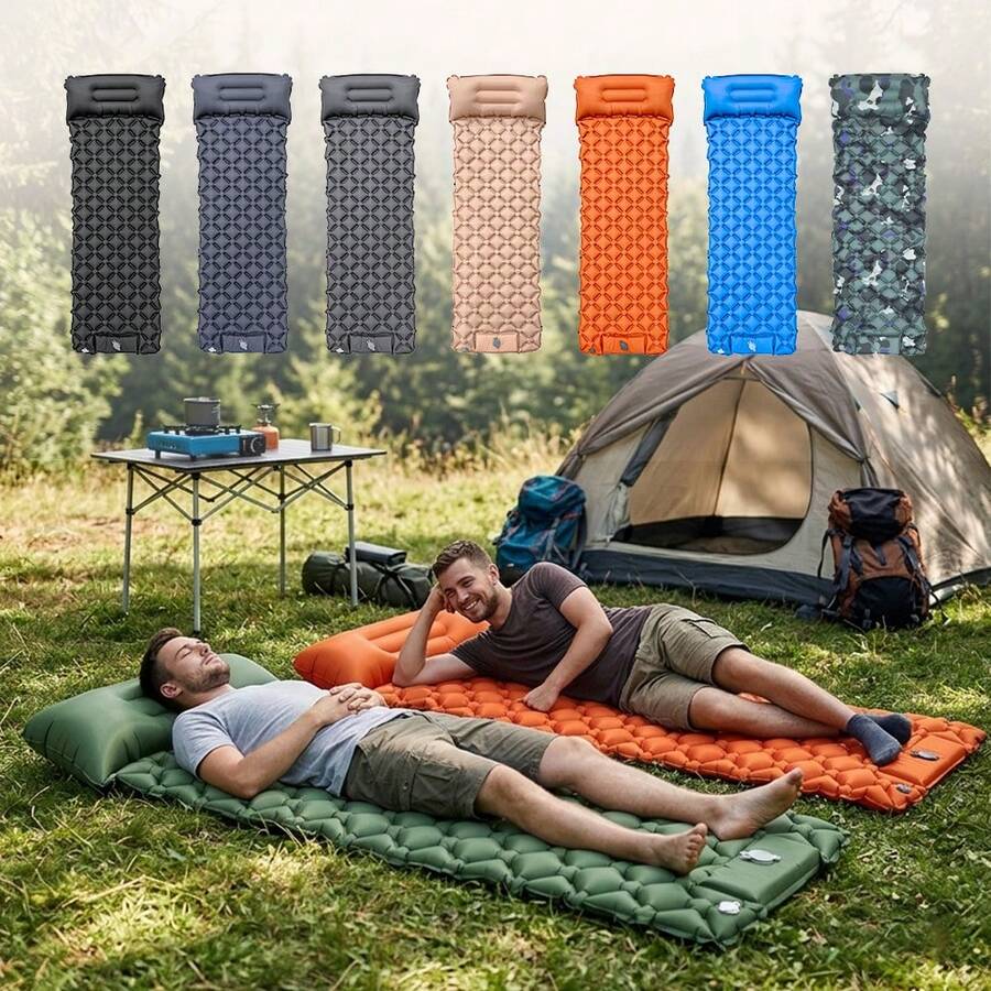 1pc Portable Outdoor Inflatable Mattress PVC Material Single Person Press-To-Inflate Sleeping Pad Suitable For Camping Travel Outdoor Indoor Foldable Inflatable Mattress Sleeping Pad - Single Sleeping Mat - View 1