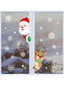 2pcs Christmas Decorations Christmas Window Stickers Reindeer Santa Claus Pattern Showcase Windows Glass Doors Corridors Christmas Atmosphere Scene Thanksgiving Theme Party Decoration Home Decoration - multicolor - View 6