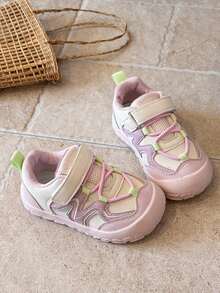1 Pair Unisex Colorblock Hook & Loop Soft Non-Slip Sole Toddler Sports Shoes, Suitable For All-Season Daily Wear And Outdoor Activities - Pink - View 4