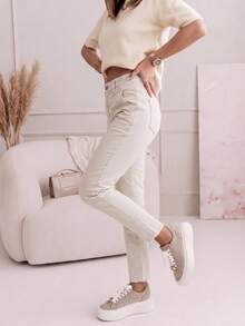 Women's Trousers Color Pants Autumn Pants Pocket Comfort MOM FIT Simple And Fashionable Daily Wear - Cream - View 4