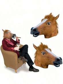 Horse Head Mask, Brown Realistic Latex Animal Mask, Full Head Halloween Cosplay Costume Accessory For Adults Party Carnival Masquerade - Multicolor - View 2