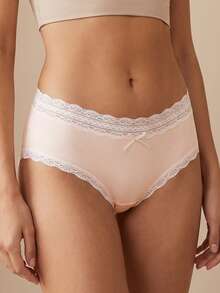 Mystèrelle 3 Packs Women's Lace Trim Seamless Panties, Soft Mid Rise Bow Decor Briefs Underwear For Daily Comfort & Lounging - Multicolor - View 7
