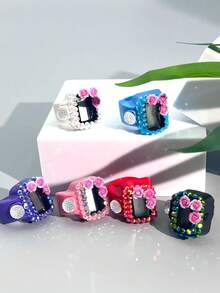 Rhinestone Rose Decor Electronic Finger Ring Counter, Resettable Digital Display Portable Finger Tally Ring - Multicolor - View 8