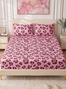 1pc Pink Leopard Print Fitted Sheet, Bedding, Mattress Protector, Bed Cover, Room Decor, Dust-Proof & Anti-Slip, Skin-Friendly & Breathable, Ultra-Soft & Lightweight, Suitable For Single/Double/Queen/King Bed, All Seasons, Machine Washable, Pillowcase And Duvet Cover Not Included, Deep Pocket Design - Multicolor - View 6