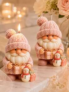 3D Knitted Hat Santa Claus Silicone Candle Mold, Christmas Gift Box & Snowman Model, Christmas Scented Candle Aromatherapy Stone Resin Holiday Craft - Santa Claus Candle Mold - View 5