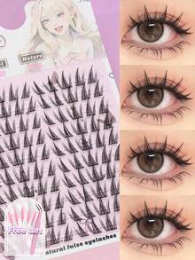 Spiky Cartoon Style Single Cluster False Eyelashes, Pointed Exaggerated 3D Voluminous Curly Segmented Lashes, Easy To Wear DIY Eyelash Extensions, Suitable For Y2K, Halloween, Daily Looks, Free Gift Included - C - View 7