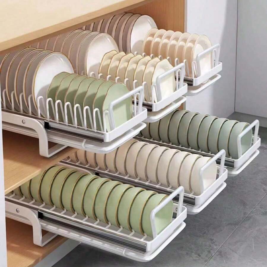 1 pieza Riel deslizante de bolas de acero silencioso para cajones de cuencos y platos, organizador de gabinete de cocina para encimera, diseño extraíble para mayor comodidad ZXZ6 - Ver 1