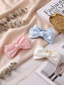 1/2/3pcs Simple And Fashionable Solid-Color Bow Claw Clips, Half-Up Half-Down Braided Hair Claw With Hair Claw As Headwear Accessories - Multicolor - View 2