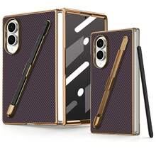 VIETAO Electroplated Design Built-In Pen Phone Case, Compatible With Samsung Galaxy Z Fold 8 Ultra 7 6 5 4, Carbon Fiber Texture Phone Protective Shell - Purple - View 7
