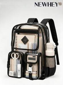 NEWHEY Men's Transparent Backpack, Heavy Duty PVC Clear Backpack, Women's Stadium Approved Clear Backpack - Black - View 1