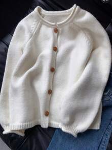 Women's New Autumn Button Lantern Sleeve Knit Cardigan Loose Sweater For Outdoor And Date Wear - White - View 4