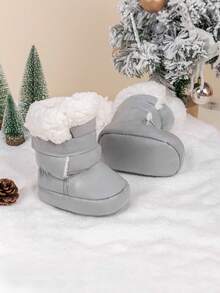 Infant Puffy Winter Snow Boots Daily Soft Fuzzy Fleece Lined Warm Ankle Booties Festival Shoes For Newborn Boys & Girls - Grey - View 5
