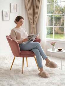 WAHSON OFFICE CHAIRS 1PC Wahson Velvet Armchair Armchair With Gold Legs, Comfortable Bedroom Armchair Relax Chair For Living Room/Bedroom - 粉色 - 查看 2