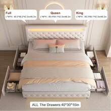 Gegoforu Marco de cama LED multifuncional con 4 cajones de almacenamiento y luces LED RGBW de control inteligente en la cabecera y el pie de cama, y terciopelo - Terciopelo blanco - Ver 4