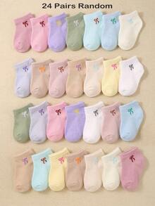 24/12 Pairs Random Toddler Ankle Socks, With Sweet Bow Pattern, Macaron Mult, Bows For Girls, Newborn Essential, Halloween Toddler Girl, Baby Shower - Multicolor - View 13