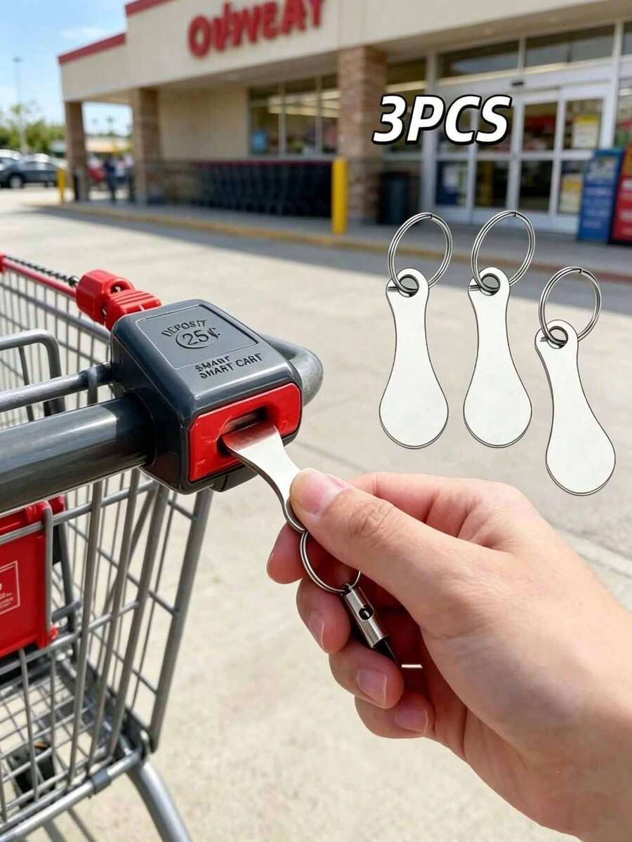 6pcs Stainless Steel Supermarket Shopping Cart Tokens Keychain, Anti-Loss Design, Simple Practical & Fun, Available In 3pcs/1pc Set, Suitable For Supermarket, Outdoor Activities, Car Keys - Multicolor - View 1