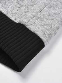 1pc Grey Contrast Baseball Collar Men's Sweatshirt, Men's Sweatshirt Jacket, Men's Long Sleeve Sweatshirt With Black Ribbed Shoulder Patchwork Design, Sporty Casual Style, Suitable For Campus, Commuting, Shopping, Afternoon Tea Gathering, Office - Grey - View 11