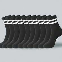 1/5/10 Pairs Black & White Striped Breathable Comfortable Socks, Unisex, Essential For Teens Sports And Back To School - Black and White - View 8