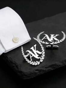 1 Pair Customized Letter Stainless Steel Wheat Ear Cufflinks, Suitable For Daily And Important Occasions, Exclusive Gift For Boyfriend, Husband, Father, Father's Day Jewelry Gift, Personalized Creative Fashion Minimalist DIY Private Custom Holiday Celebration Birthday Gift - Multicolor - View 7