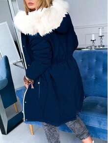 Women's Autumn/Winter Long Sleeve Reversible Fur Collar Jacket - Royal Blue - View 5