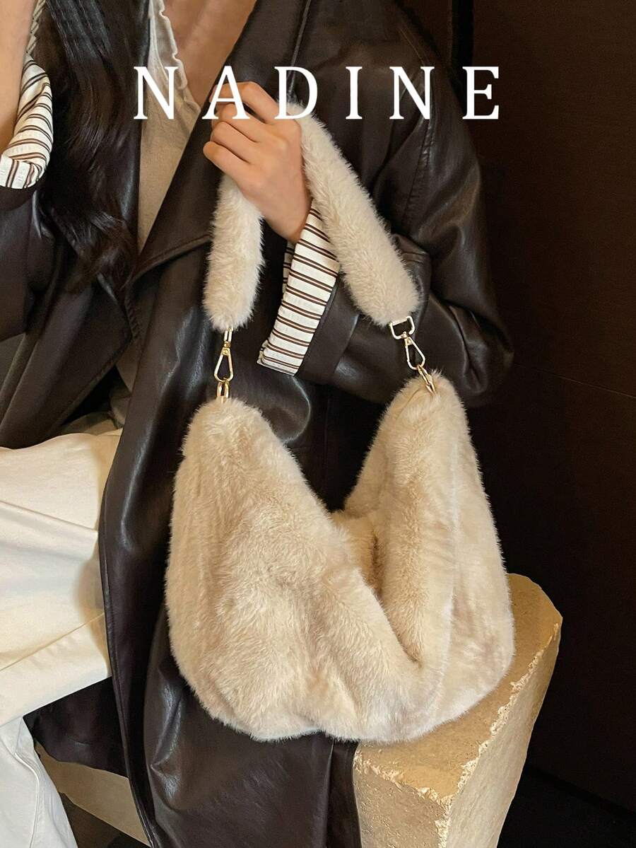 New Autumn/Winter Plush Tote Bag For Women, Large Capacity Commuter Shoulder Bag