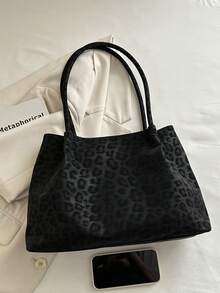 New Vintage Fashion Lightweight Leopard Print Shoulder Bag, Roomy Interior For Women's Daily Life, Casual, Commuting, Work, Vacation, Student Use - Black - View 4