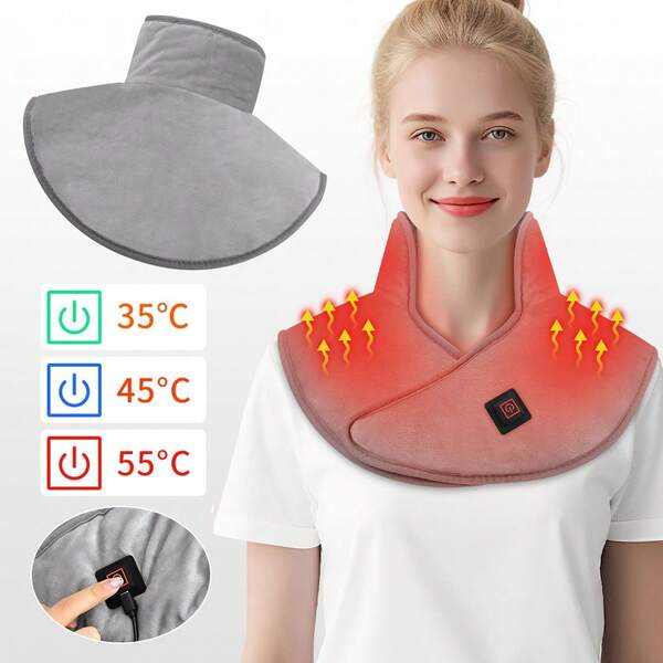 3-Speed Temperature Adjustable Electric Heating Shoulder And Neck Care Pad, Cervical Massage Shawl, USB Plug-In Hot Compress, Vibration Relaxation And Warmth Protection, Gift For Family