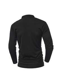 Men's Spring/Autumn Polo Shirt, Business Casual Fashion Gentleman T-Shirt With Turn-Down Collar And Long Sleeves - Black - View 4
