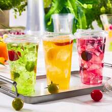 16 Oz 20/40/100 Pcs Clear Plastic Cups With Lids, Sturdy Iced Coffee Cups With Straw Lids, Food- Smoothie Cups, Suitable For Cold Drinks, Juice, Milkshake Party Cups - Clear 16oz - View 6