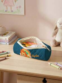 1pc Customized Embroidered Name Rhombus Round Pencil Case, Can Be Customized According To Your Unique Design, Perfect For Children To Store Pencils, Print Your Own Name Or Print Your Sister's And Classmates' Names As Gifts For Them - Multicolor - View 6