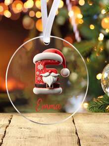 Customize 1 Personalized Santa Claus Hat Acrylic Decoration - Customized Name, Circular Christmas Acrylic Decoration, Holiday Gift For Family And Friends - Multicolor - View 4