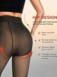 Winter Thermal Lined Warm High Waist Tight Leggings, Thickened Minimalist High Elasticity Stirrup Pants - Black - View 5