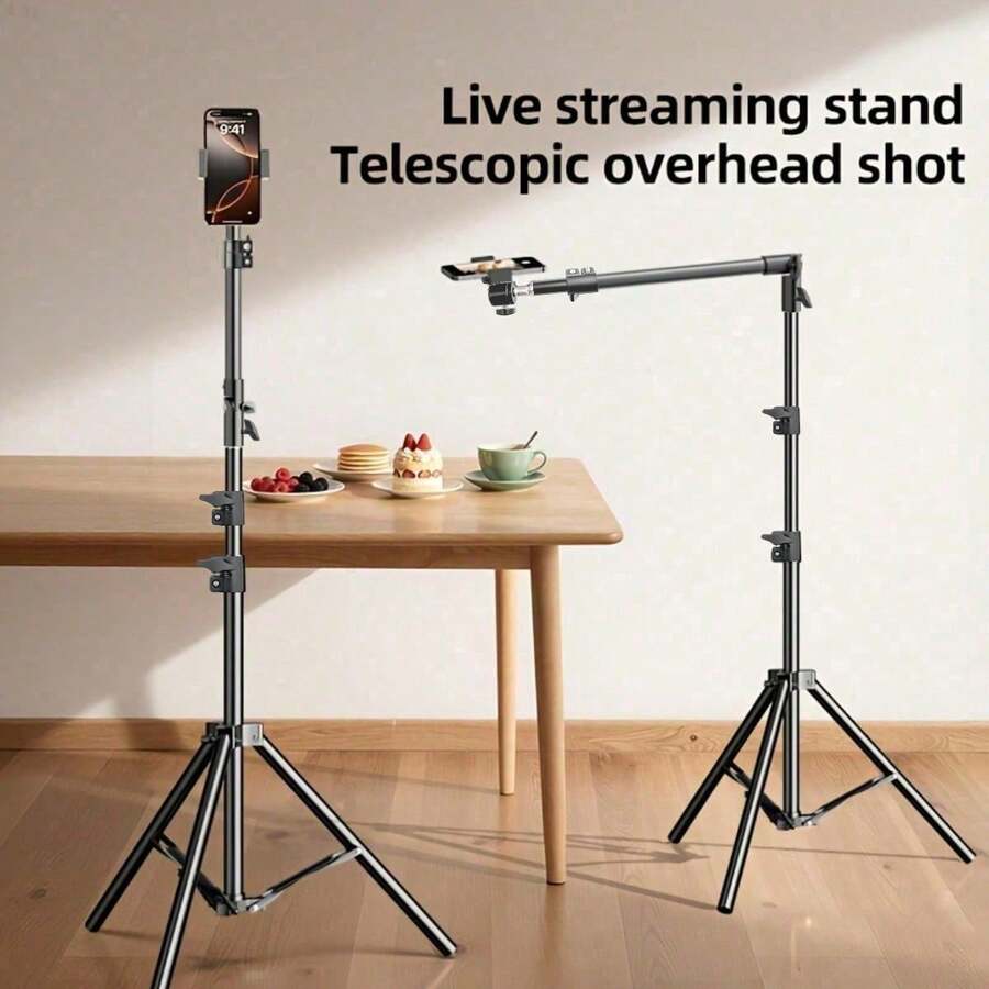 Adjustable Floor Tripod With Rotating Telescopic Arm And Phone Holder, Adjustable Height And Angle, Suitable For Smartphone Photography, Live Streaming, Video Recording, Cooking, Painting And Food Photography, Stable Structure