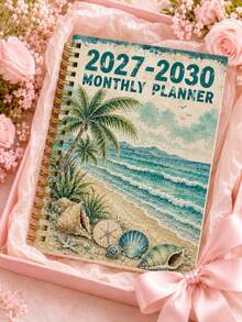 2027-2030 Monthly Planner, Tropical Beach And Palm Tree Spiral Bound Notebook, Back To School Supplies Desk Calendar 2026 2027 Planner Christmas Gifts Office Supplies For Women Desk Accessories - A5 - View 6