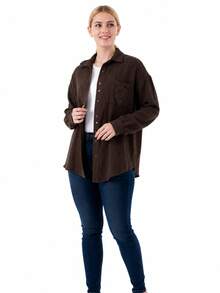 Women's Minimalist Pocket Single-Breasted Long Sleeve Business Shirt For Daily Wear - Brown - View 8