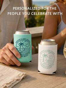 1pc Personalized Can Cooler, Custom Text Can Cooler Sleeve, Beach Party Drink Holder, Tropical Celebration Favor. - Multicolor - View 10