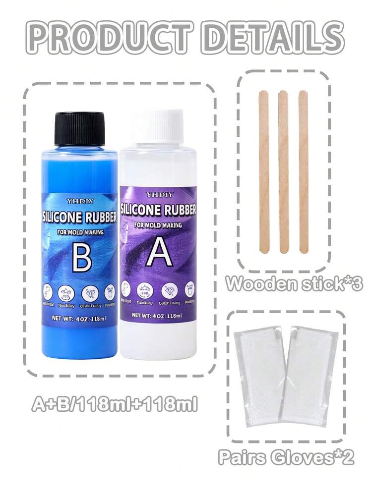 40oz/10oz 藍色液態矽膠橡膠，1:1 快速固化混合比，無氣泡，適用於樹脂鑄造、3D 列印、蠟燭/珠寶模具、DIY 手作，高品質且易於使用，耐用矽膠，適合精確鑄造與製作物品 - A+B - 查看 8