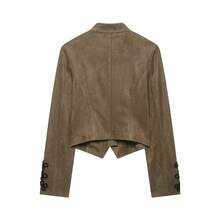 DEEKA Autumn New Women's European And American Style Fashion Minimalist Versatile Suede Texture Rope Button Jacket - Army Green - View 4