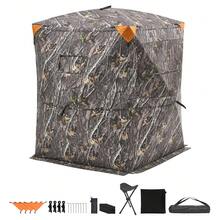 Hunting Blind, 2-3 Person Thermal Ground Blinds With Tri-Leg Chair And Carrying Bag, Portable Camouflage Tent, Durable Concealed Shelter With Silent Zipper Door And Window, For Turkey Deer - 59*59inch - View 8