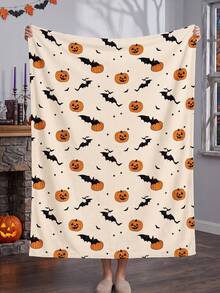 1pc Halloween Sofa Throw Blanket/Nap Blanket/Air Conditioning Room Flannel Blanket, Soft Comfortable Warm, Home Room Decor, Suitable For Living Room, Bedroom, Home, Dorm, All Season Use, Machine Washable, Autumn/Winter Decor, Gift For Girls - Multicolor - View 2
