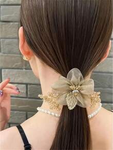1pc New French Style Organza Hair Scrunchie With "Starry Sky" Pattern, Fashionable Women's Accessory, Suitable For Home Use, Casual Styling And Daily Wear, Also As Holiday Or Back To School Gift - Multicolor - View 4