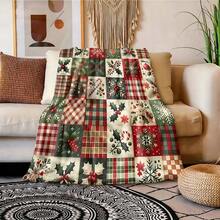 1pc Flannel Comfortable Blanket Decorated With Christmas Tree Snowflake And Pigeon Pattern, Soft And Warm Multi-Functional Throw Blanket, Multiple Colors, Suitable For Bed, Sofa, Camping, Travel, With Border, Perfect Halloween|Christmas Gift, 2D Flat Design - Multicolor - View 6