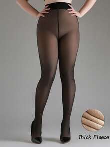 1pc 200g Women's Autumn/Winter Warm Thermal Lined Skin-Like Coffee Color One-Line Crotch Elastic Butt-Lifting Tights, Gothic Style Fashion All-Match Versatile Commute Office Home Date Leggings, Back To School Outfit, Suitable For 5-15℃ - Multicolor - View 6