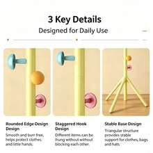 Freestanding Coat Rack With Multi Staggered Hooks, Stable Tripod Base Vertical Garment Stand, SpaceSaving Floor Clothes Hanger Organizer For Entryway Bedroom Hallway, Cute Pastel Storage Rack ForHat Scarf Handbag - White - View 9